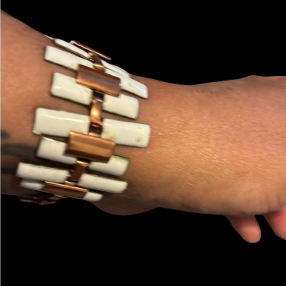 1950'S VINTAGE MATISSE RENOIR COPPER WHITE ENAMEL BRACELET - Picture 9 of 12